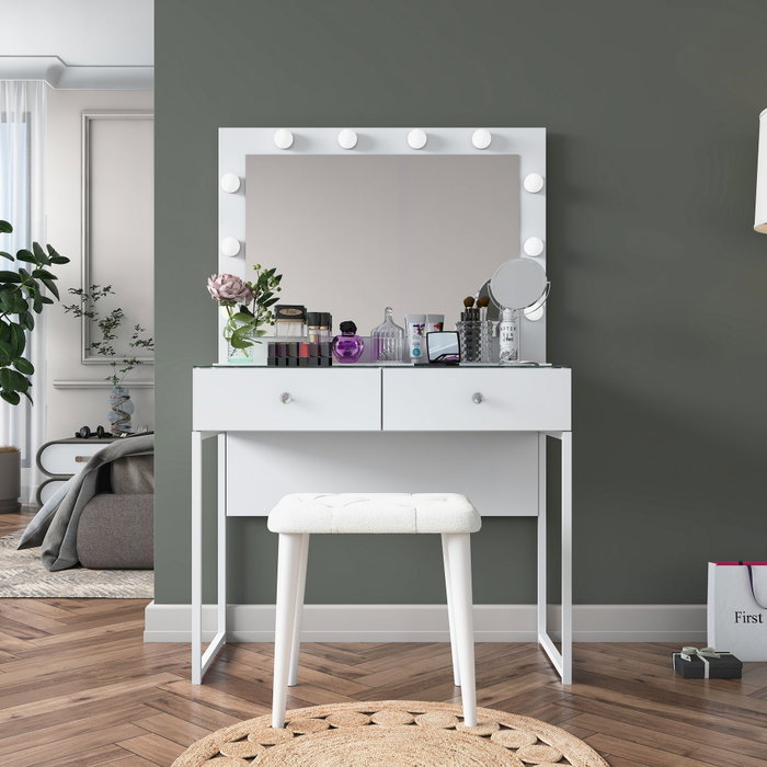 Hanah Home Mesa de Maquillaje con 10 Focos y Puff Blanco BJ164 - 4481